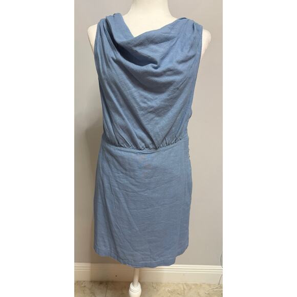 Free People NWT A Little Extra Mini Dress Medium light blue open back $68 linen - Picture 2 of 6